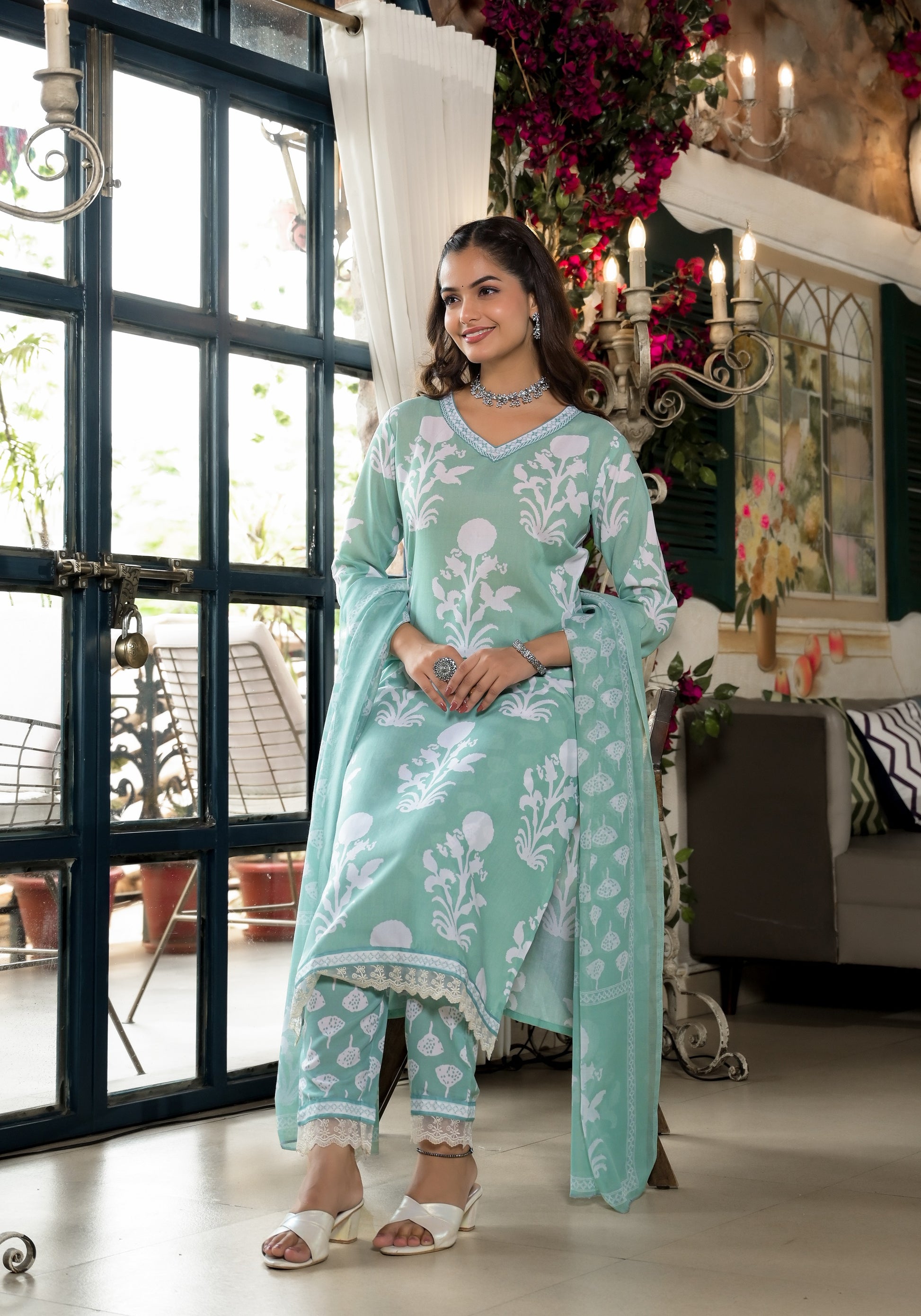 Ethnic Set Women Embroidery Straight Kurta and Pant set with Dupatta - Ethnic Set