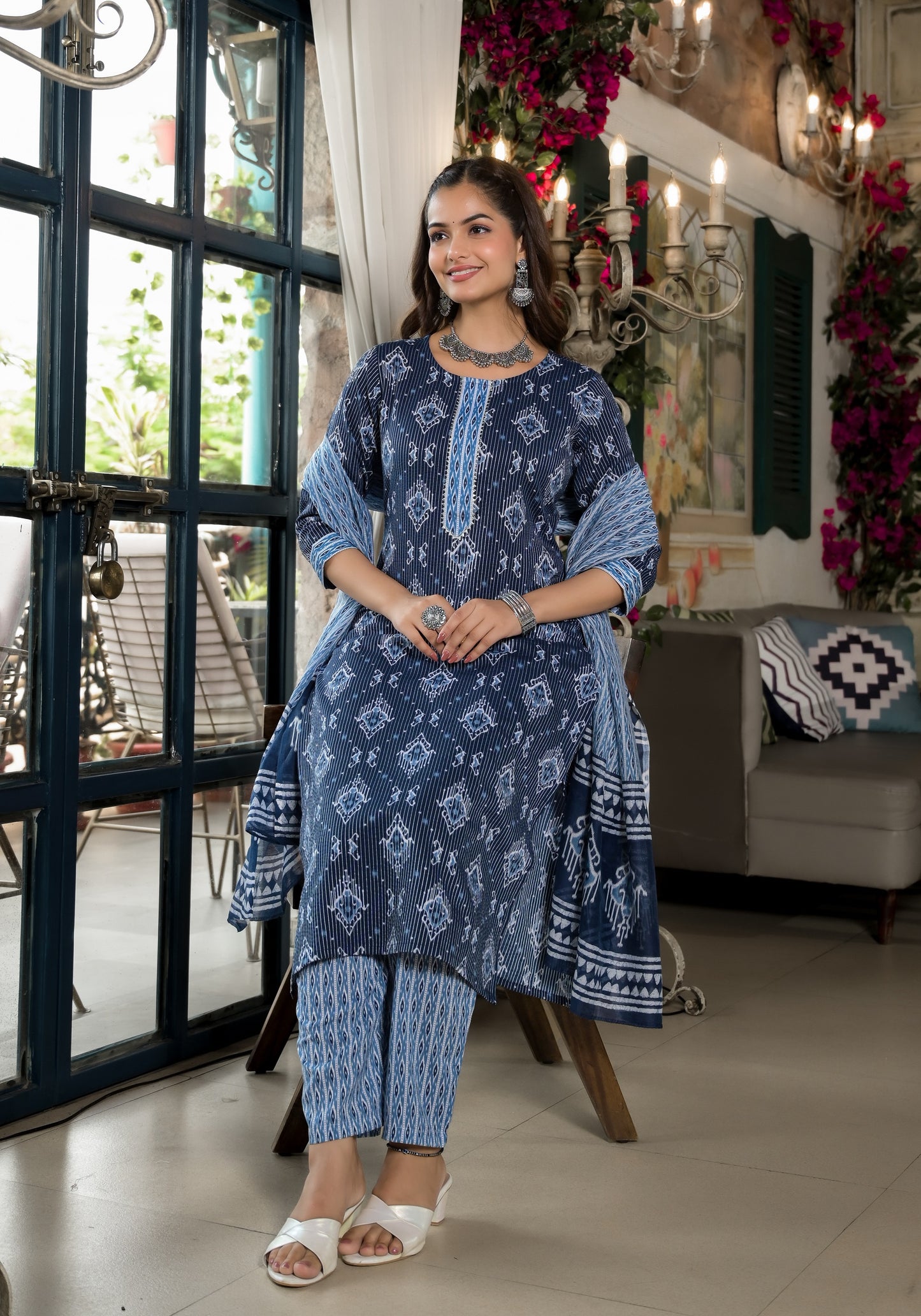 Ethnic Set Women Embroidery Straight Kurta and Pant set with Dupatta - Ethnic Set