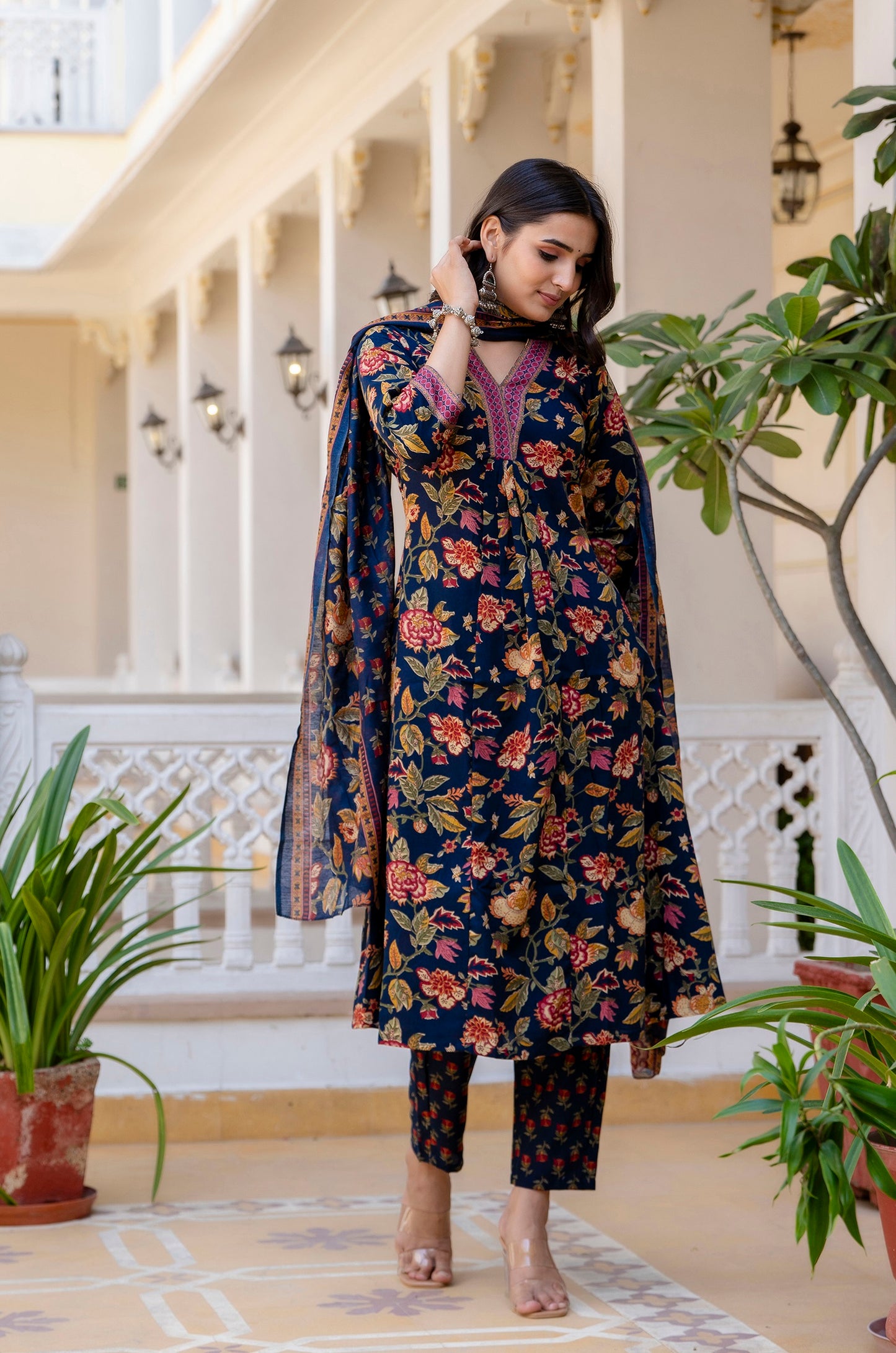 Ethnic Set Women Printed A-Line Kurta and Pant set with Dupatta