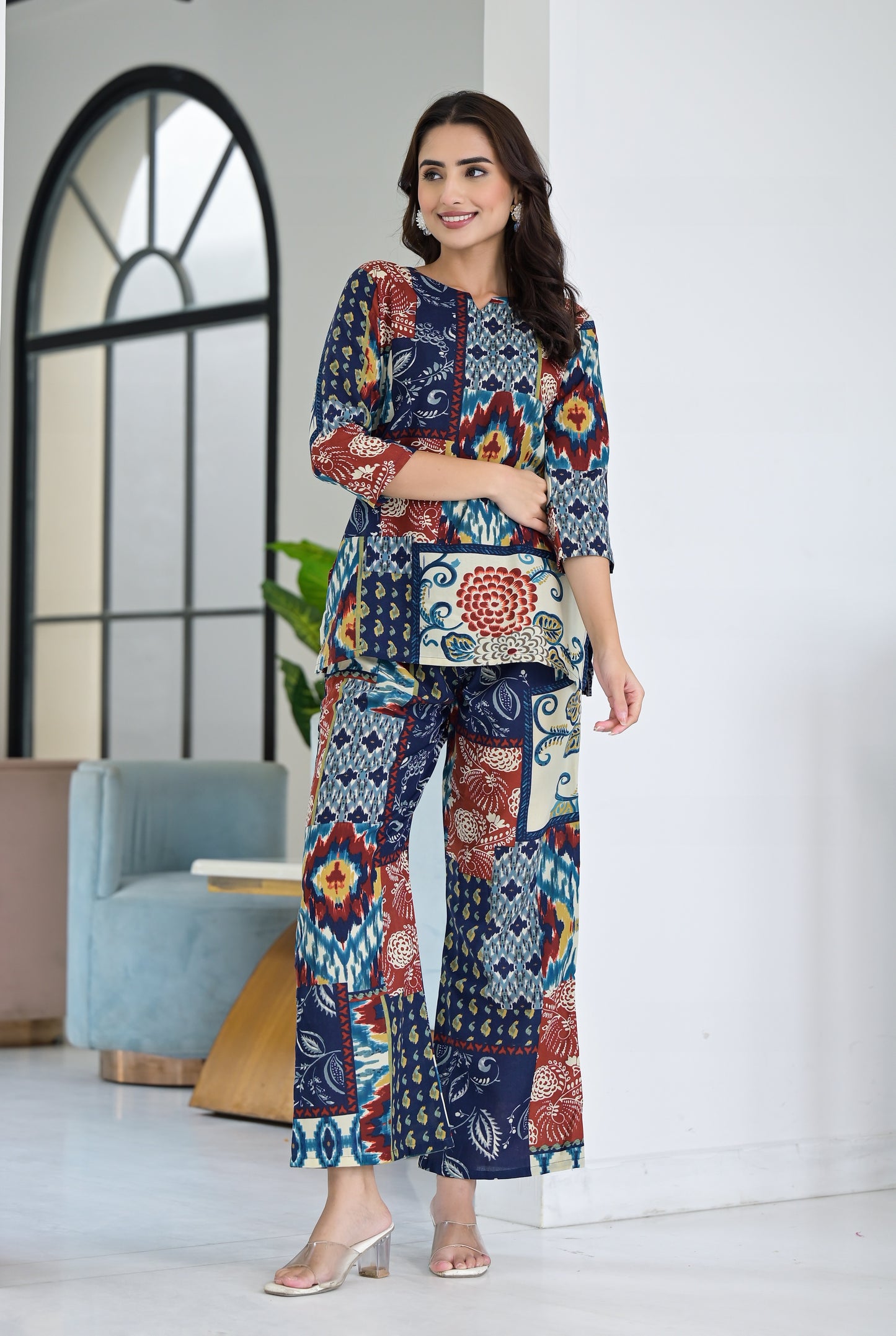 Ethnic Set Women  Printed Blue Co-ord Set - Ethnic Set