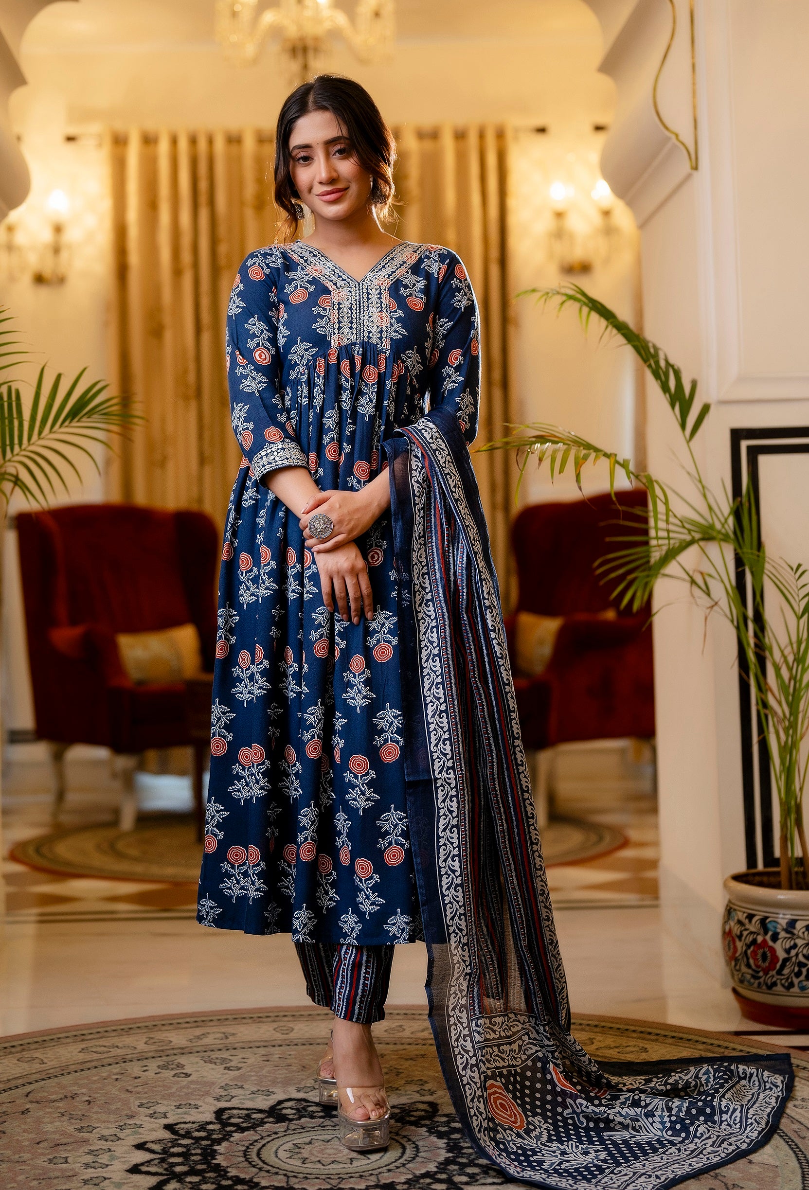 Ethnic Set Embroidered Kurta and Pant Set with Dupatta