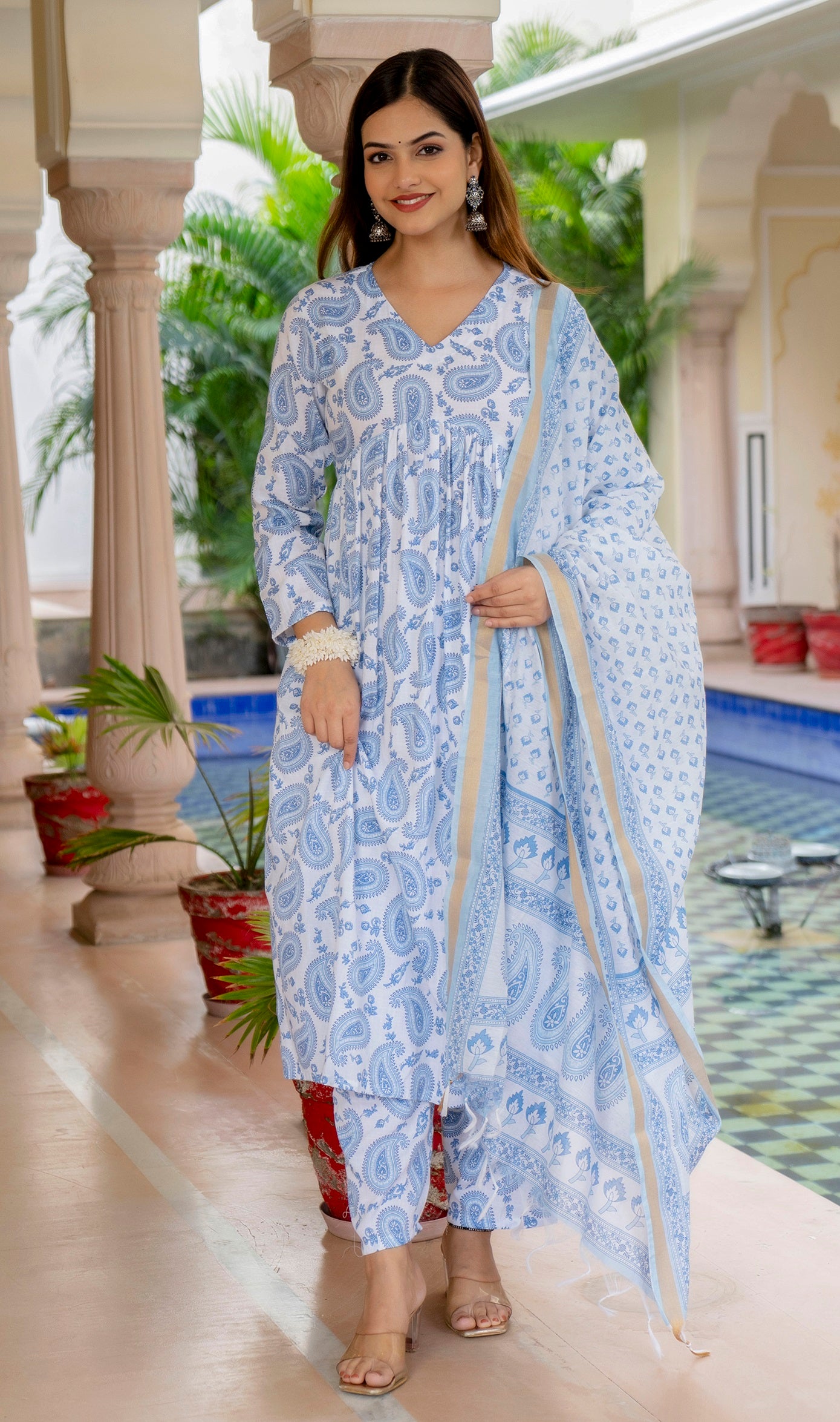 Kurta set ethnic fashion traditional cotton partiwear women clothing style Indian Ethnic Suit Palazzo pant Salwar Anarkali Lehenga Choli Bollywood Designer festive Printed wedding shaadi Collections Embroidered Ethnic Wear Outfits Attire Dresses Patterns