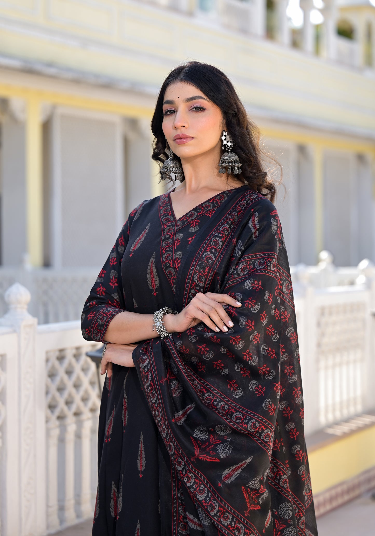 Ethnic Set Women  Printed Anarkali Kurta and Pant set With Dupatta - Ethnic Set