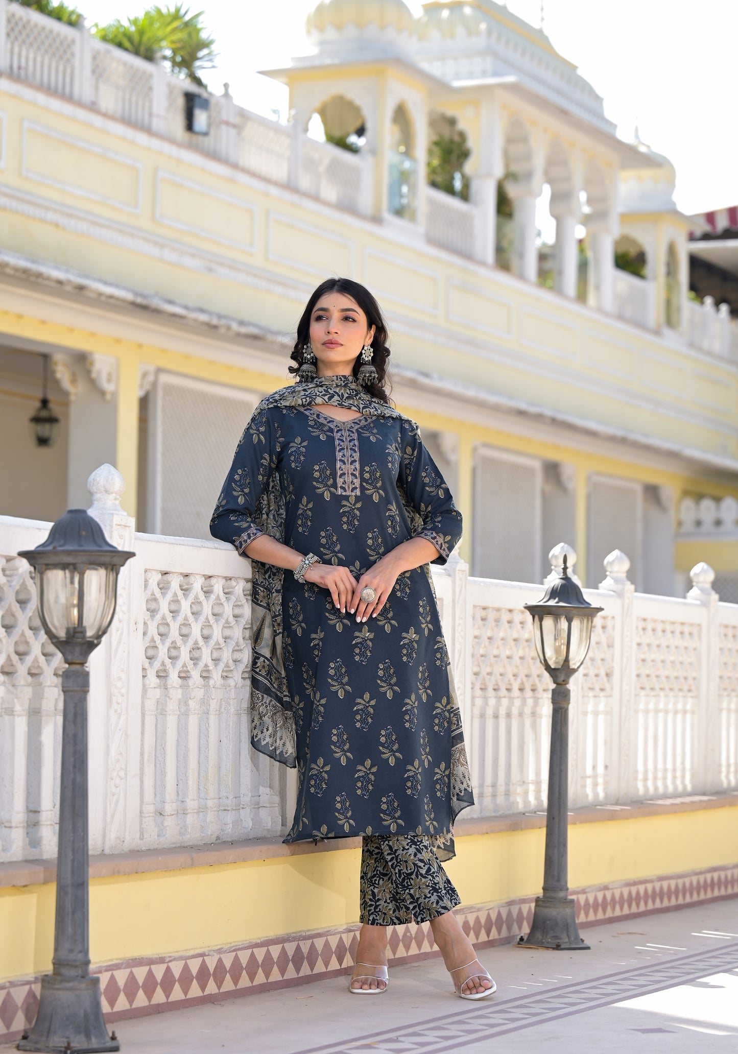 Ethnic Set Women Printed Straight Kurta and Pant set With Dupatta - Ethnic Set