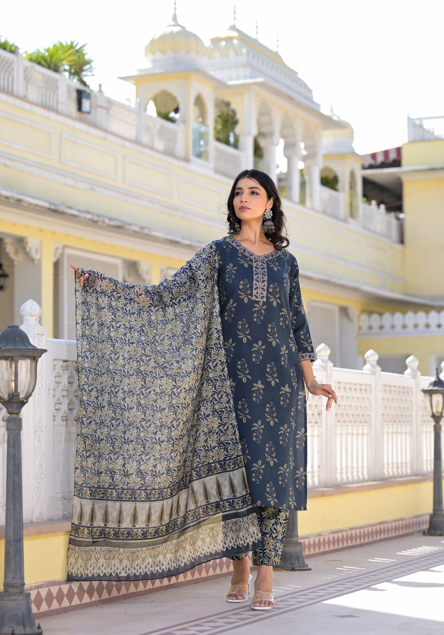 Ethnic Set Women Printed Straight Kurta and Pant set With Dupatta - Ethnic Set