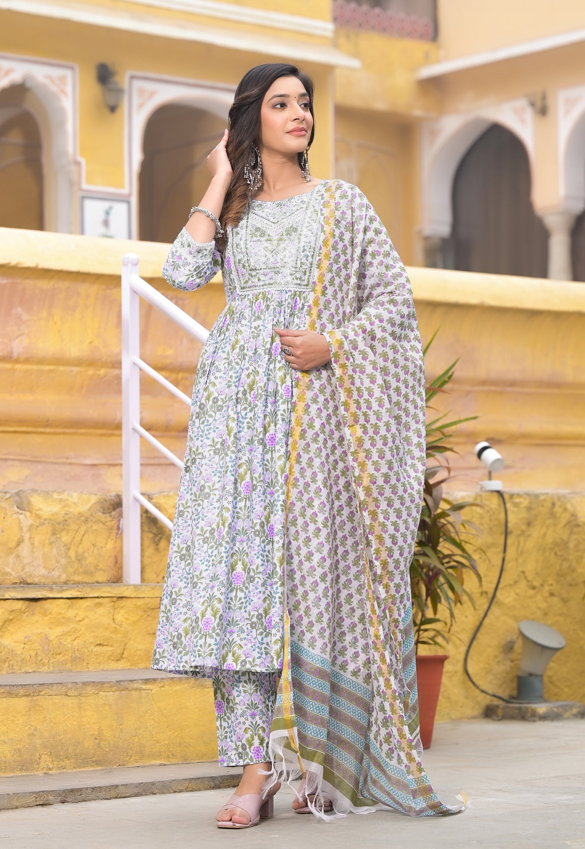 Ehnic Set Women Embroidered Anarkali Kurta and Pant set with Dupatta - Ethnic Set