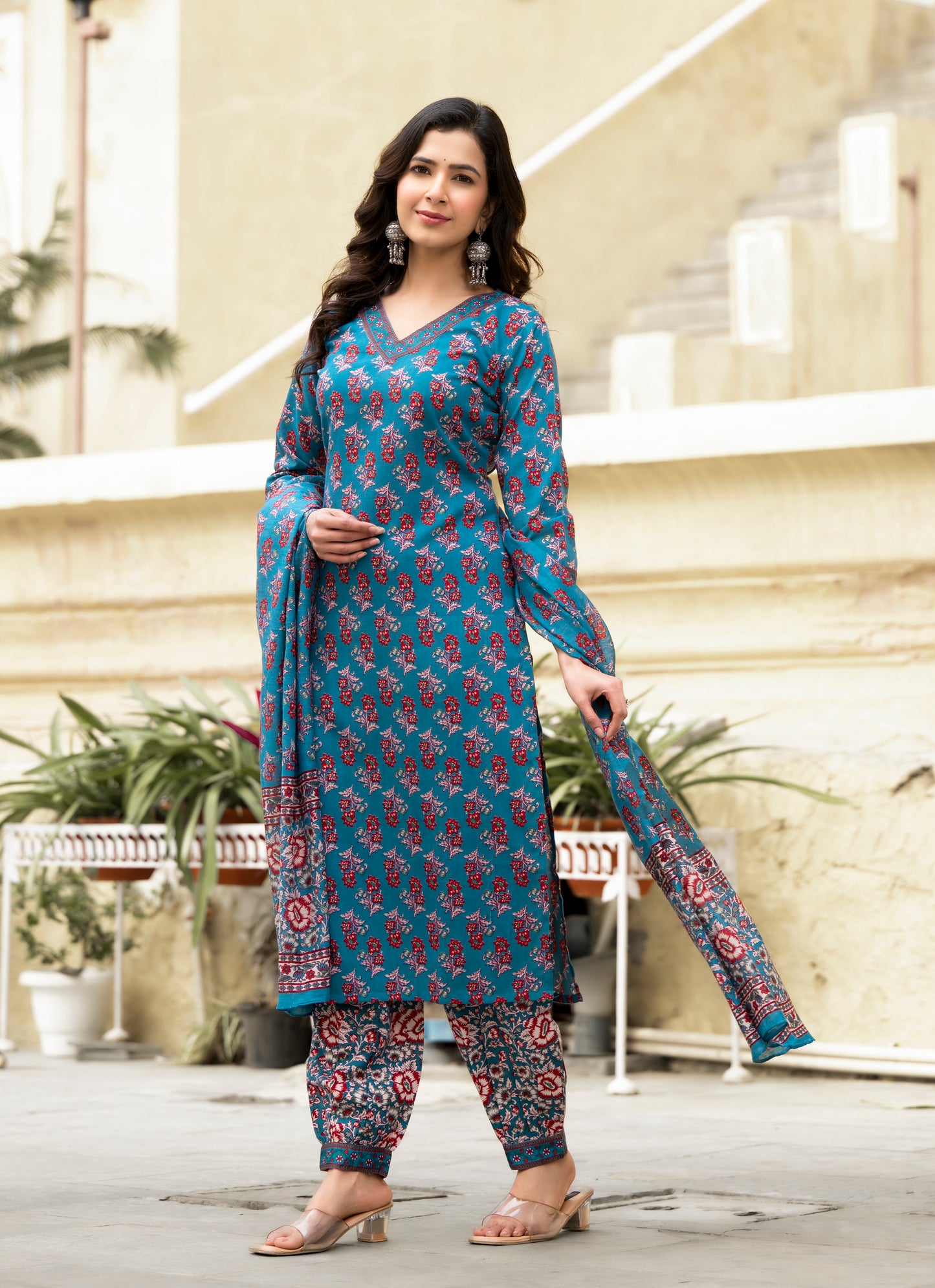 Ehnic Set Women Block Printed Straight Kurta and Pant set with Dupatta - Ethnic Set