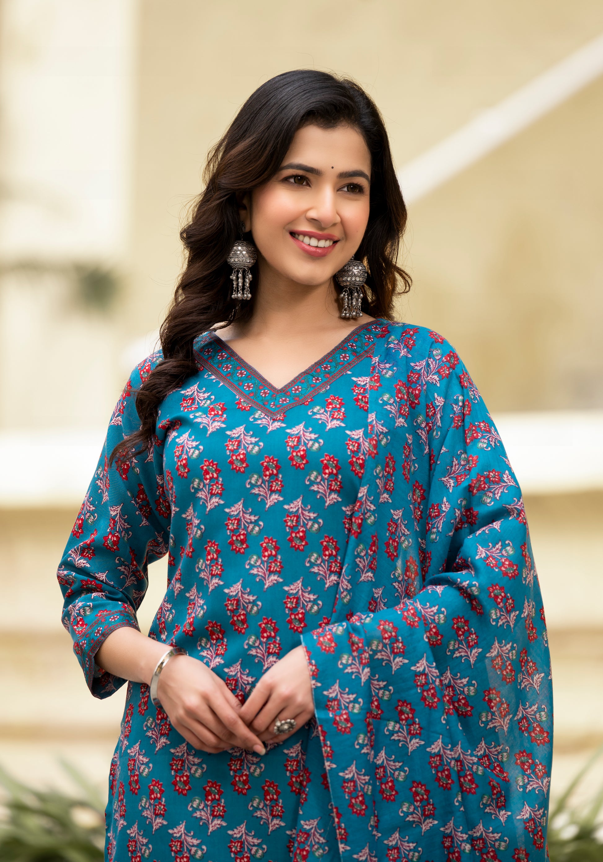 Ehnic Set Women Block Printed Straight Kurta and Pant set with Dupatta - Ethnic Set