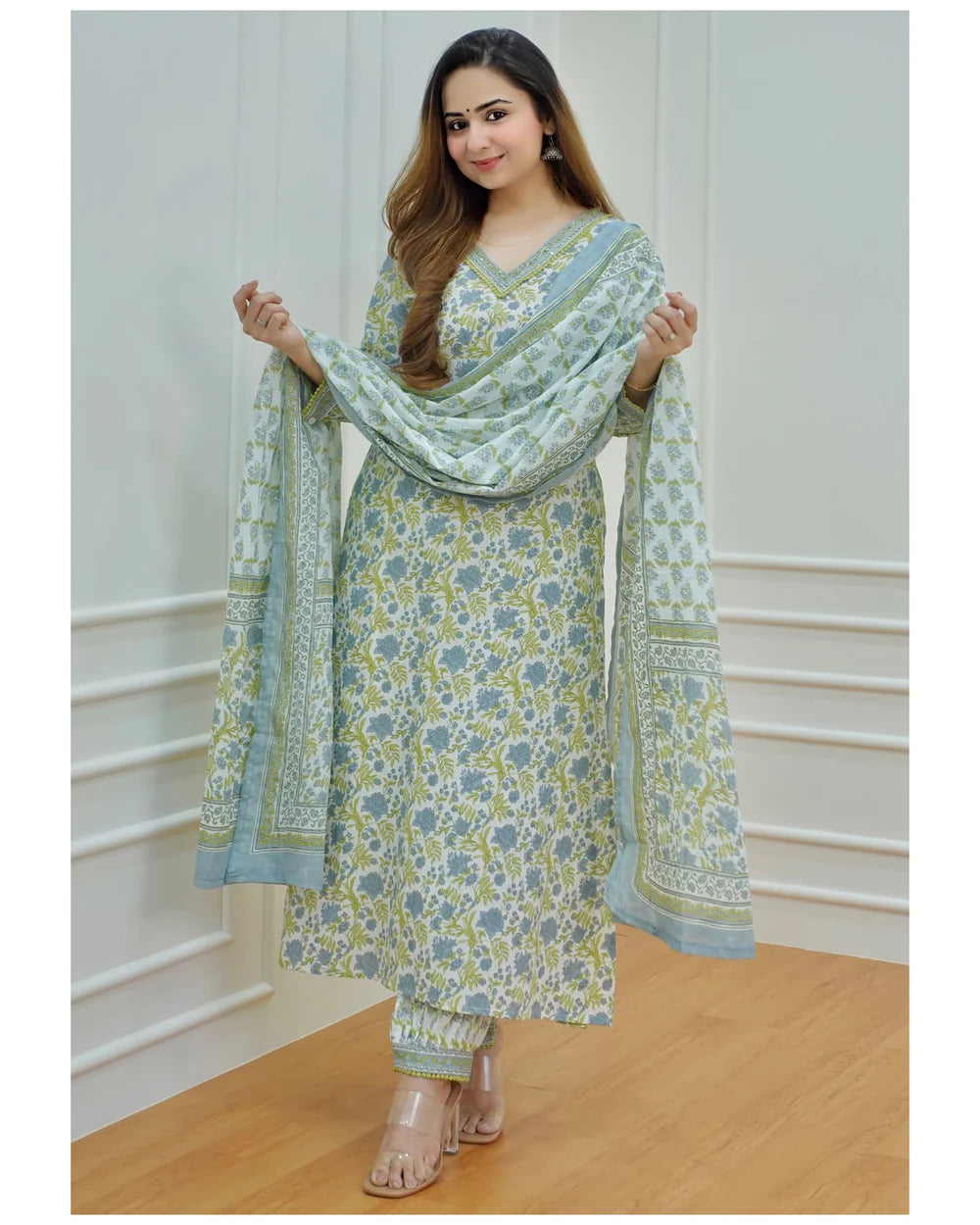 Ethnic Set Women Floral Printed Kurta and Pant Set with Dupatta - Ethnic Set