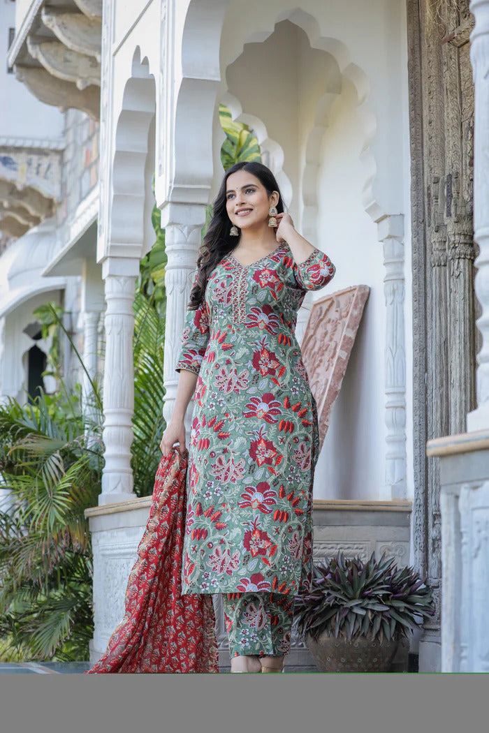 Ethnic set Women Printed Kurta and Pant set With Dupatta - Ethnic Set