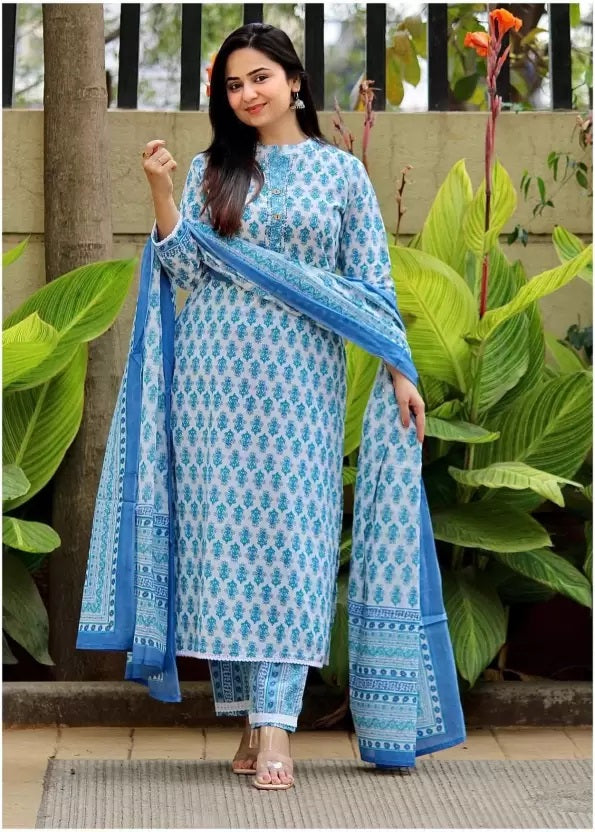 Ehnic Set Women Printed Straight Kurta and Pant set with Dupatta - Ethnic Set